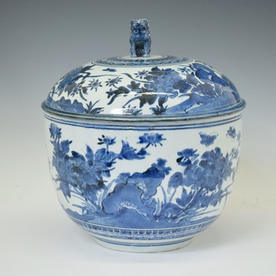 Lot 308 - Large Japanese blue and white porcelain bowl with cover