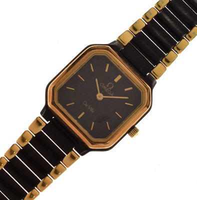 Lot 191 - Omega - Lady's De Ville black stainless steel and gold plated bracelet watch