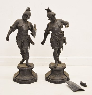 Lot 394 - Pair of late 19th or early 20th century spelter figures of classical warriors