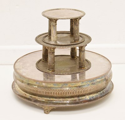 Lot 426 - Mid 20th century silver-plated cakestand and two Welbeck Plate wedding cake risers