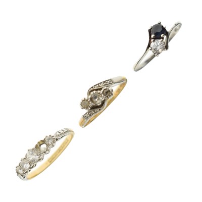 Lot 71 - Three assorted rings to include an '18ct & Platinum' five-stone ring set white stones