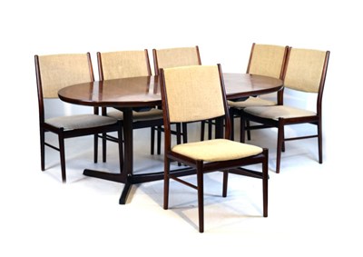 Lot 719 - Mid century Danish dining table and six chairs, by Skovby Mobelfabrik, circa 1975