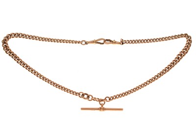 Lot 122 - 9ct rose gold curb link double Albert with T-bar