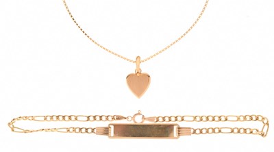 Lot 111 - Heart-shaped pendant on a box link chain, marked 'K18'