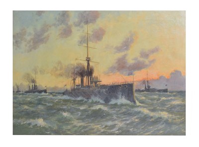 Lot 641 - 20th century English school - Oil on canvas - Wartime battle naval fleet