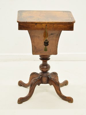 Lot 728 - Victorian walnut pedestal work / sewing table