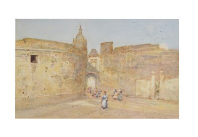 Lot 648 - William Matthew Hale, (1837 - 1929) - Watercolour - Continental town scene with gateway and figures