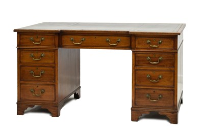 Lot 498 - Edwardian mahogany inverted breakfront twin pedestal desk