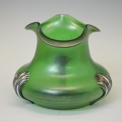 Lot 550 - 20th century Loetz-style iridescent green glass vase