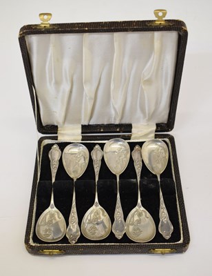 Lot 264 - Cased set of six German 800 standard white-metal spoons