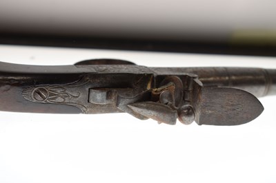 Lot 155 - 54 bore flintlock Queen Anne pocket pistol by W. Paris of Warwick