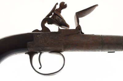 Lot 155 - 54 bore flintlock Queen Anne pocket pistol by W. Paris of Warwick