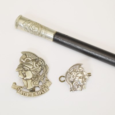 Lot 474 - Artists Rifle - lapel pin, cap badge, and swagger stick