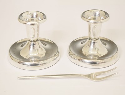 Lot 265 - Pair of David Andersen candlesticks and a Anton Michelsen pickle fork