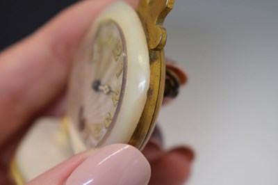 Lot 424 - French mother-of-pearl miniature desk clock, cased