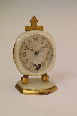 Lot 424 - French mother-of-pearl miniature desk clock, cased