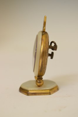 Lot 424 - French mother-of-pearl miniature desk clock, cased