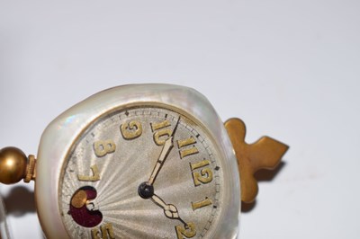 Lot 424 - French mother-of-pearl miniature desk clock, cased