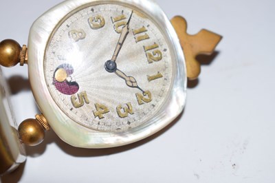 Lot 424 - French mother-of-pearl miniature desk clock, cased