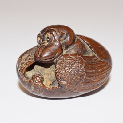 Lot 547 - Japanese netsuke of a tengu hatching out of its egg