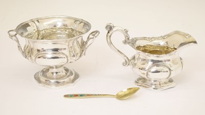 Lot 257 - 19th century Russian white-metal sugar bowl and milk jug, etc