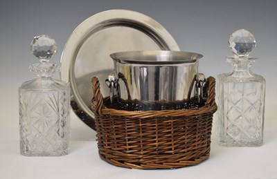 Lot 49 - Two cut glass decanters, brushed stainless steel wine cooler, etc