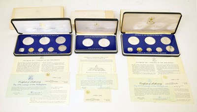 Lot 261 - Three Republic of the Philippines coin proof sets, issued by Franklin Mint