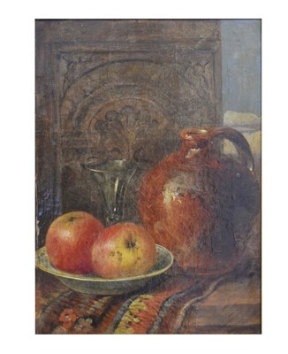 Lot 475 - Oil on canvas, circa 1900 - Still life with fruit and jug