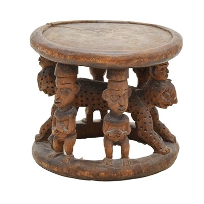 Lot 191 - African circular stool with leopard, Bamileke, Cameroon