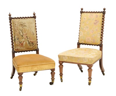 Lot 528 - Two Victorian walnut-framed salon chairs