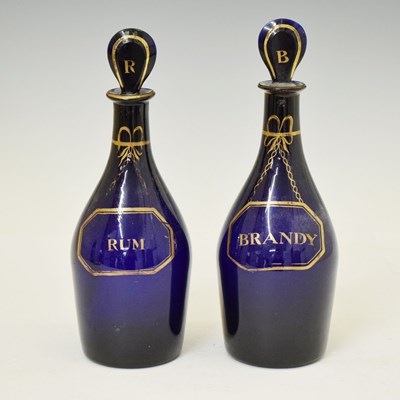 Lot 397 - Pair of early 19th century 'Bristol Blue' decanters