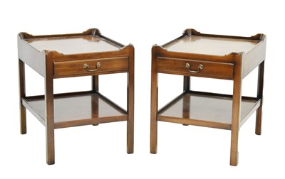 Lot 577 - Pair of reproduction George III-style mahogany tray-top side tables