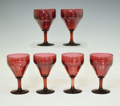 Lot 396 - Six cranberry glasses