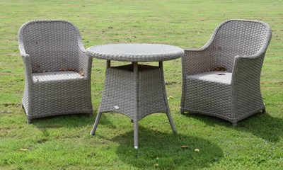 Lot 7 - 'Bramblecrest' pair of wicker effect all-weather tub chairs, plus occasional table