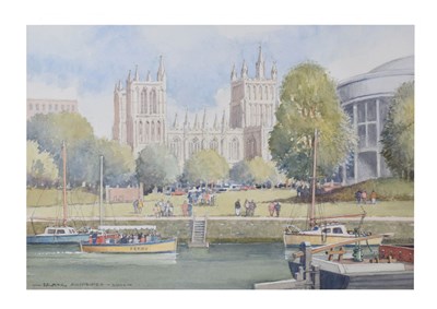 Lot 613 - Frank Shipsides (1908-2005) - Watercolour - 'Bristol Cathedral and Ferry'