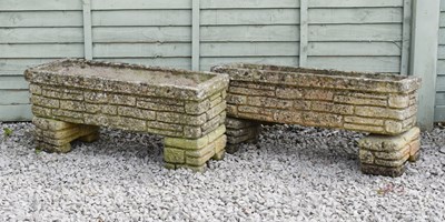 Lot 17 - Pair of ‘Sandford Stone’ reconstituted garden troughs or planters