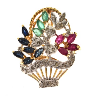 Lot 135 - Multi-gem set brooch in the form of a flower basket