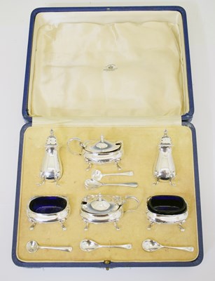 Lot 213 - Cased George VI silver six-piece condiment set