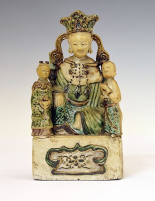 Lot 278 - Chinese Famille Verte biscuit porcelain Guanyin figure group