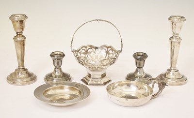 Lot 220 - George V silver pedestal basket, Elizabeth II silver taste-de-vin, Armada dish, etc