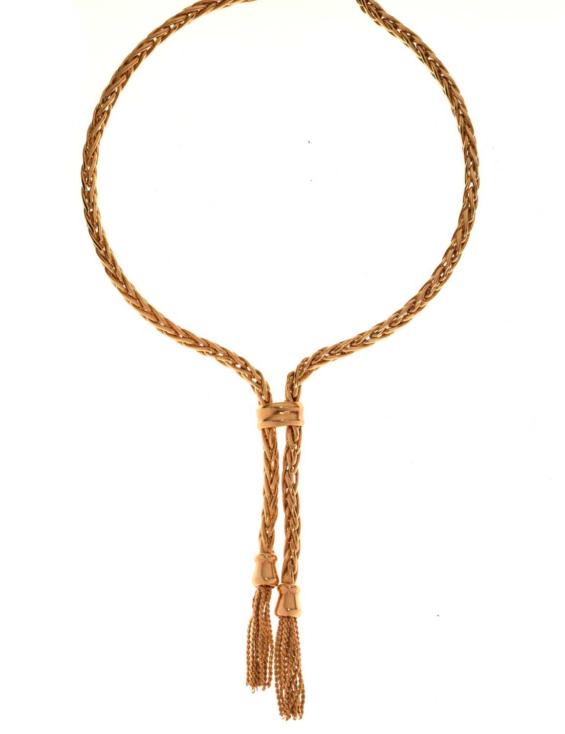 Lot 138 - Italian 9ct gold lariat-style necklace