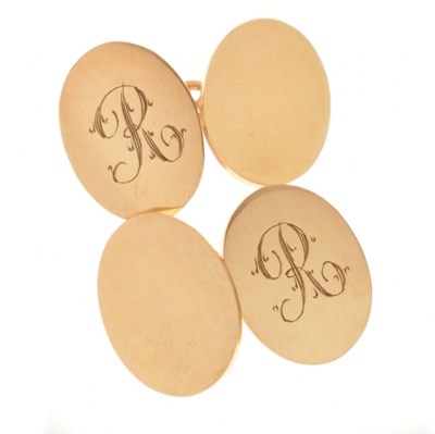 Lot 155 - Pair of 9ct gold oval cufflinks