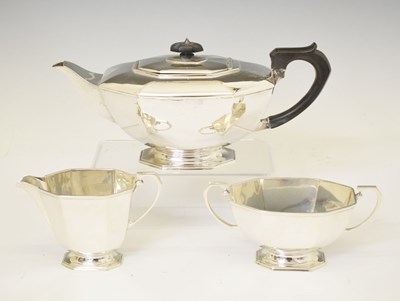 Lot 242 - George VI silver three-piece tea set