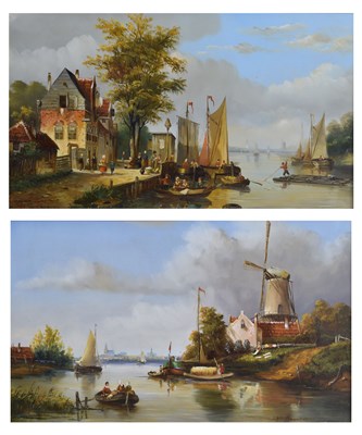 Lot 361 - Daniel Szeberenyi (Hungarian, b. 1949) - Pair of oil on boards - Dutch river scenes