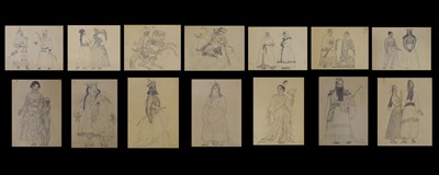 Lot 316 - Fourteen pencil drawings depicting Eastern subjects