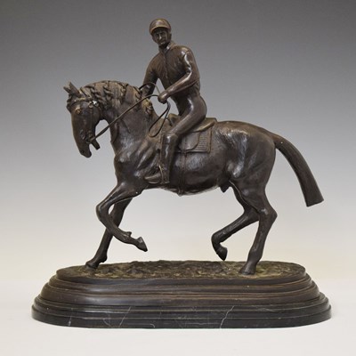 Lot 306 - Modern equestrian bronze of a horse and jockey