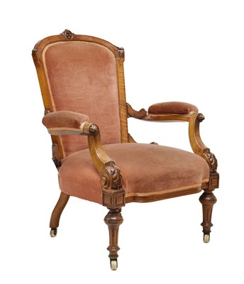 Lot 694 - Mid Victorian gentleman's carved 'satin walnut' salon chair