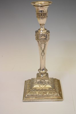 Lot 229 - Pair of Irish silver plate on copper candlesticks - Marquis of Londonderry crest