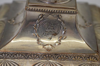 Lot 229 - Pair of Irish silver plate on copper candlesticks - Marquis of Londonderry crest