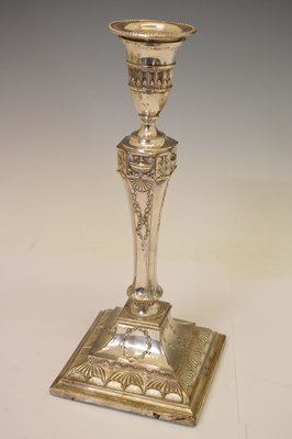 Lot 229 - Pair of Irish silver plate on copper candlesticks - Marquis of Londonderry crest